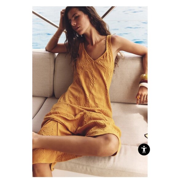 Zara Mustard Yellow Jacquard Midi Dress Size S Perfect Layering Piece! NWT - Picture 12 of 15